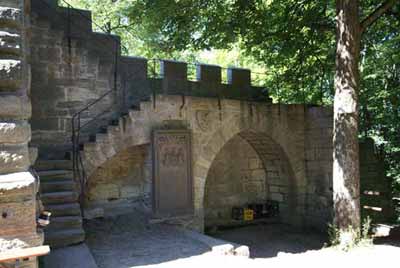 Stucco wall stairs to the tower