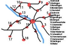 Map of the Great Circle City Rottenburg with Neighborhoods